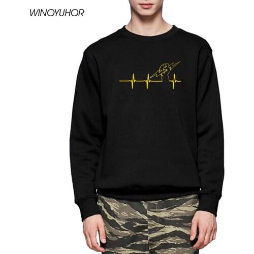 New Winter Funny Printed Sweatshirts Men Long Sleeve Hoodies Heartbeat Of Electrician Pullovers Mens Clothing Top