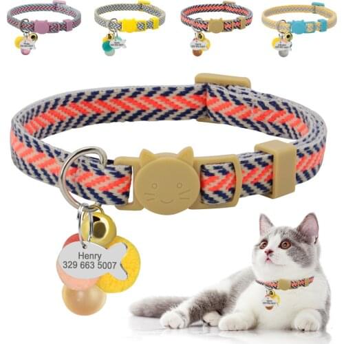 Soft Custom Cat Collar Safety Quick Release Personalized Kitten Puppy Collars with Bell Pet Accessories Adjustable for Cat