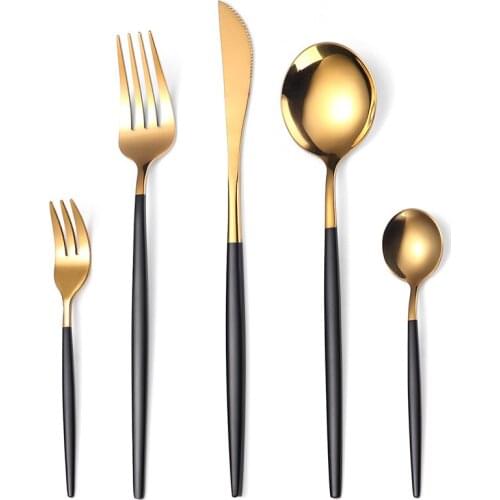 50Set/Lot Western Cutlery Set 5 Piece Tableware Set Stainless Steel Dinnerware Black Spoon Fork Knife Dinner Set Home Flatware