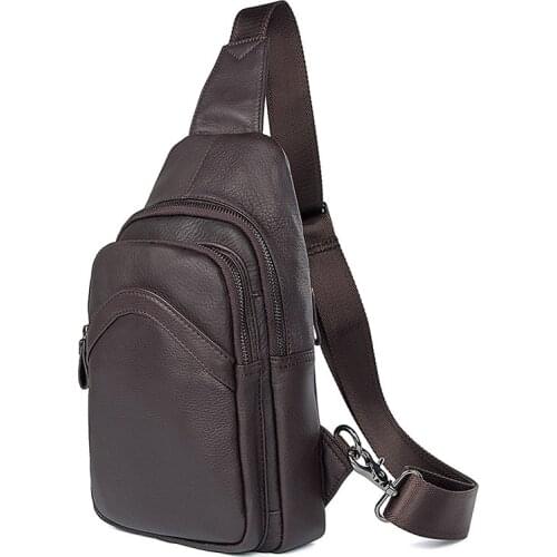 MAHEU Leather Chest Bag Soft Cowskin Mens Chest Pack Genuine Leather Cross Body Bag Black Brown Men Bag Summer Bag