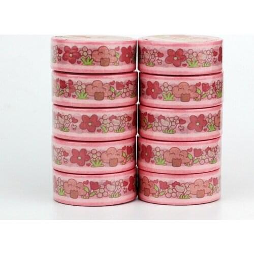 NEW 10pcs/Lot Decorative Pink Flowers Japanese Washi Tapes for Bullet Journal Adhesive Masking Tape Cute Stationery