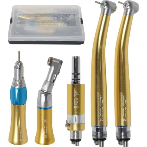 NSK Pana Max Style Dental High Low slow Speed Contra Angle Straight Handpiece Air Motor Kit Turbine 4 Hole Gold Color