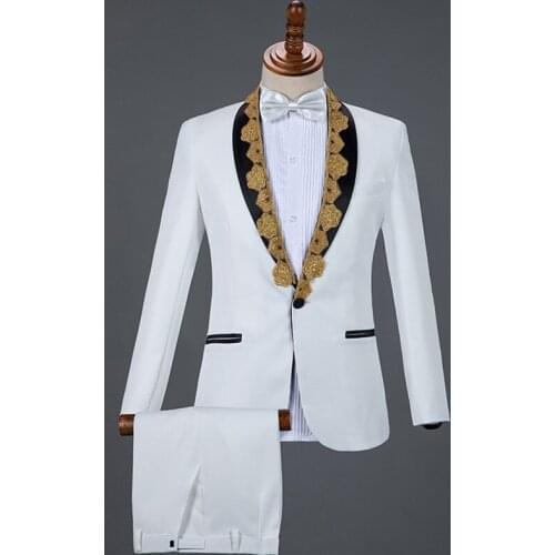 2019 Autumn Mens Suits White Black Red Blue Sequins Collar Tuxedo Blazers Male Singer Host Chorus Performance Stage Costume