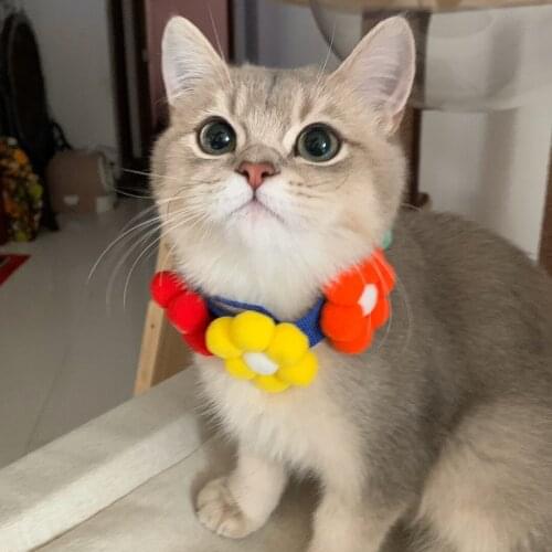 Cat Collar Hairball with Colorful Rainbow Flowers Adjustable Saftey Collars Cute and Soft for Cat and Small Animals Pets