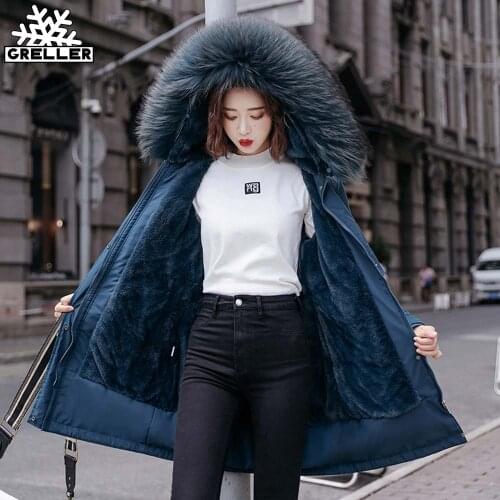 GRELLER 2020 New Plus Size 6XL Warm Fur Lining Long Parkas Winter Jacket Womens Clothing Medium Hooded Long Winter Coat Women