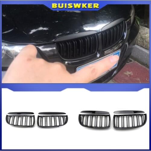 1 Pair Gloss Matt Black M Color 2 Line Front Kidney Grille Grill Double Slat For BMW E90 E91 3 Series 320i 325i 328i 2005-2008