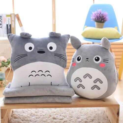 Totoro Plush Pillow Multifunction 3 in 1 Throw Pillow Totoro Hand Warm Pillow Cushion Baby Kids Blanket Stuffed Anime Figure Toy