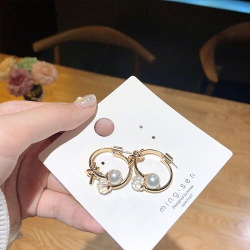 Transparent Balls Hollow Golden Alloy Circles Semi-Ring White Simulated Pearl Dangle Earrings & Drop Earrings for Women
