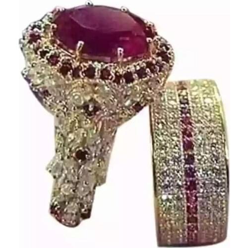 Luxury Gold Rhinestone Inlay Ring For Women Luxury Wedding Ring Set Crystal Ring Valentines Day Gift