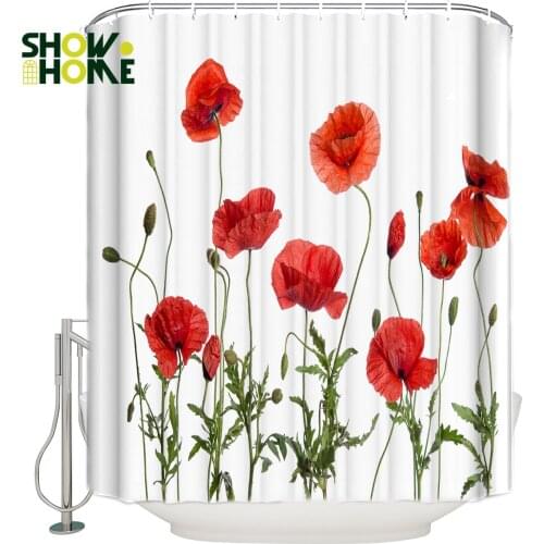 SHOWHOME Shower Curtain Red Corn Poppy Shower Curtain Bathroom Decor