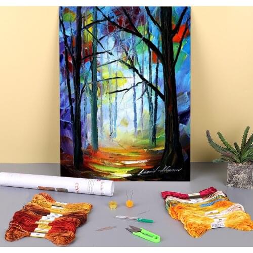 Foggy Park Printed Fabric 11CT Cross Stitch Kit Embroidery DMC Threads Craft Knitting Handiwork Painting Promotions Decor