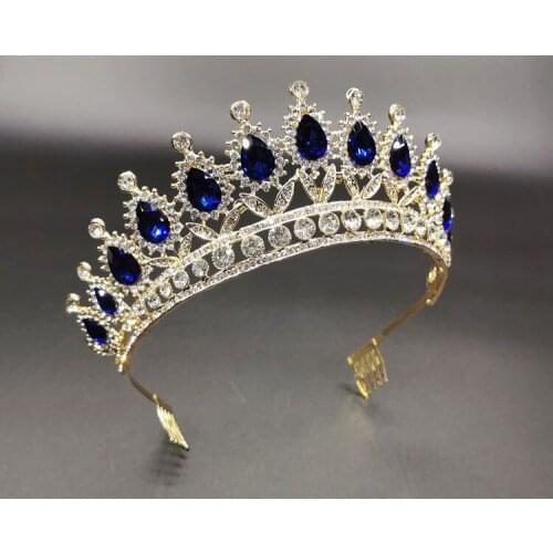 Crown Ornament Bridal Wedding Accessories Simple Alloy Blue Crystal Bridal Dress Jewelry LL@17