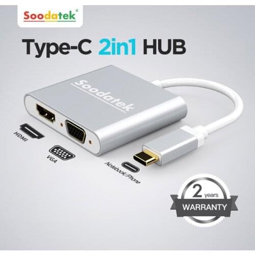 Soodatek USB C Hub VGA Adapter Type C to HDMI-compatible 4K Thunderbolt 3 for Samsung Galaxy S10/S9/S8 Huawei Mate 20/P30 Pro