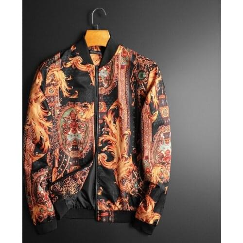 Vintage Golden Print Luxury Bomber Party Jacket Outfit Club Bar Coat Men Casaca Hombre