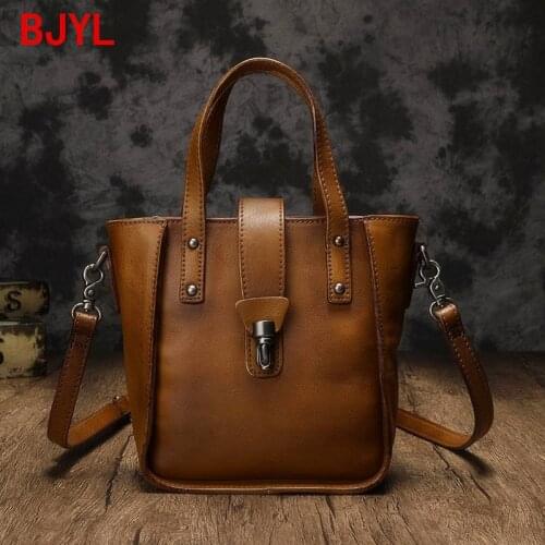Leather Bag Wild Leather Women Handbag Vintage Bucket Tote Shoulder Messenger Bags 2020 Original Female Soft Cotton Lock Zipper