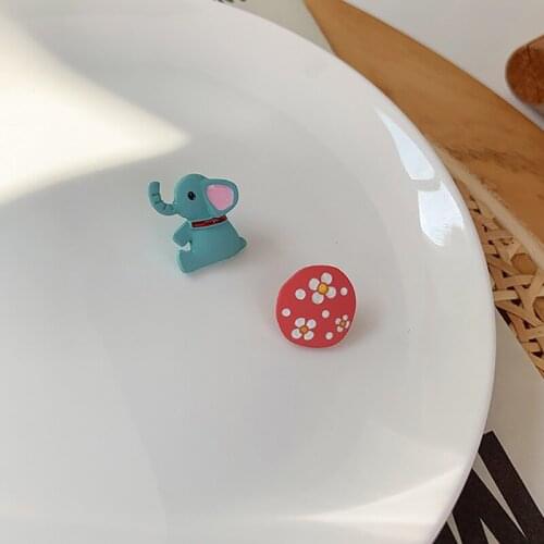 Cute Cartoon Elephant Stud Earrings for Women Teen Asymmetrical Sweet Bump Flower Korean Fashion Jewelry Pendientes Largos Mujer