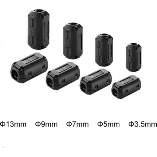 1/2/5pcs Ring Core Ferrite Bead Clamp Choke Coil EMI RFI Noise Filter Clip Snap Cable for 3.5/5/7/9/13mm Black Magnetic Snap-on