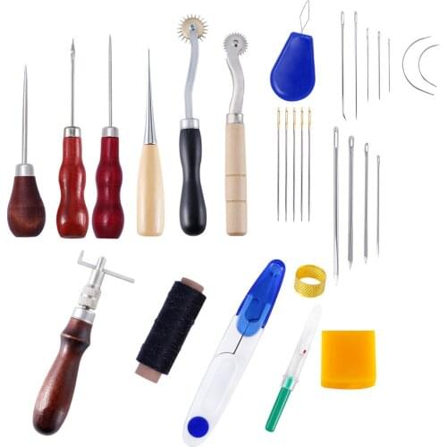 1Set Leather Craft Tool Kit Hand Carving Sewing Stitching Punch Work Saddle Professional Leathercraft Accessories