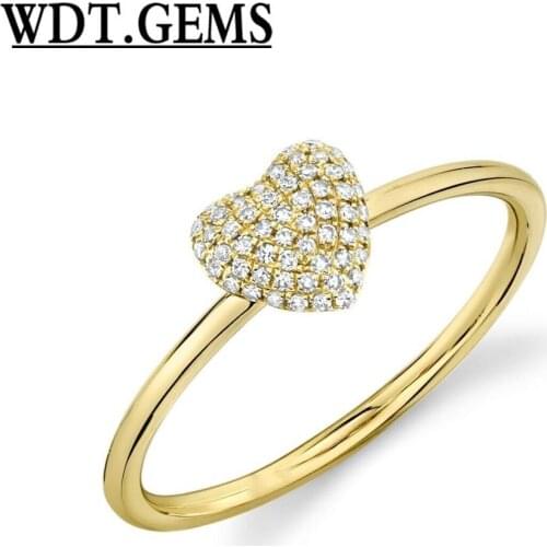 10K Yellow Gold Diamond Pave Puffy Heart Ring Round Cut Natural Womens 0.11 CT