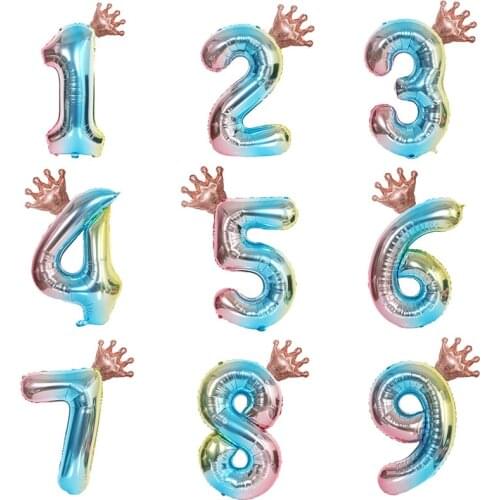 32inch Number Aluminum Foil Balloons Gradient Digital Crown Balloon Child Adult Birthday Wedding Decor Party Decoration Supplies