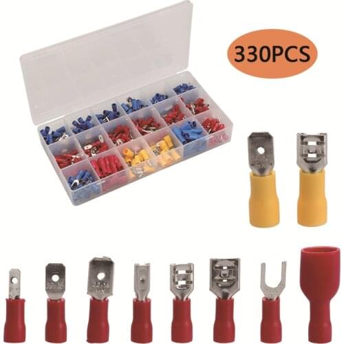 330pcs Assorted Full Insulated Fork U-type Set Terminals Connectors Assortment Kit Electrical Crimp Spade Ring