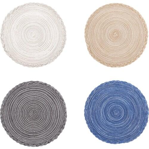 38CM Solid Round Ramie Placemats Linen Mat Non-slip Insulation Table Pad Weaved Dining Placemats Kitchen Retro Art Kitchen Decor