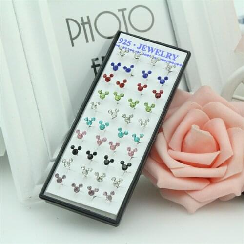 40pcs Process color crystal mickey silver Stud Earrings women 925 sterling silver earrings Zircon silver earrings Female jewelry