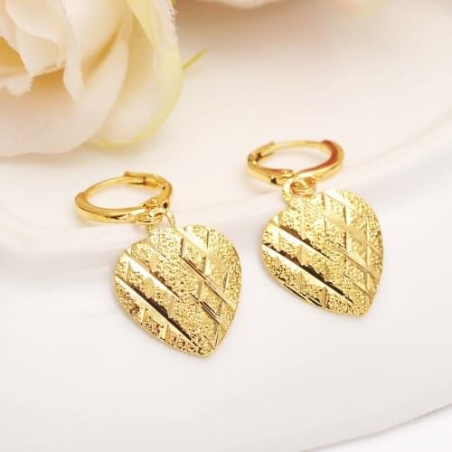 African Earring Women 14 k Fine Gold Color Filled Thick Heart Earrings Jewelry Ethiopian Arab Brazilian Africa Middle East