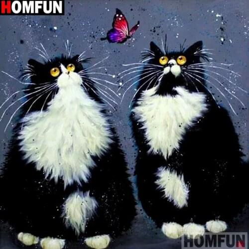 HOMFUN Full Square/Round Drill 5D DIY Diamond Painting "Cat butterfly" 3D Embroidery Cross Stitch 5D Home Decor A14539