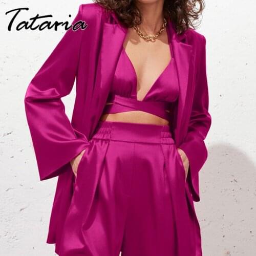 Free Collocation Womens Suits 2021 Sutumn Coat and Pants Three-piece Suit Sexy Criss-Cross Halter Vest Wide Leg Trousers Female