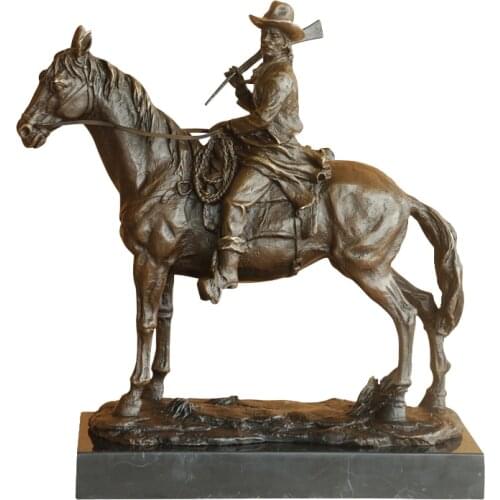 Bronze Statue Western Cowboy Ridding Sculpture Figurine Marble Base Detailed Vintage Art Indoor Ornament Gift
