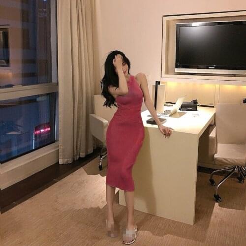 ZC3049 2021 Summer new women fashion temperament sexy sleeveless elastic slim knit dress cheap wholesale