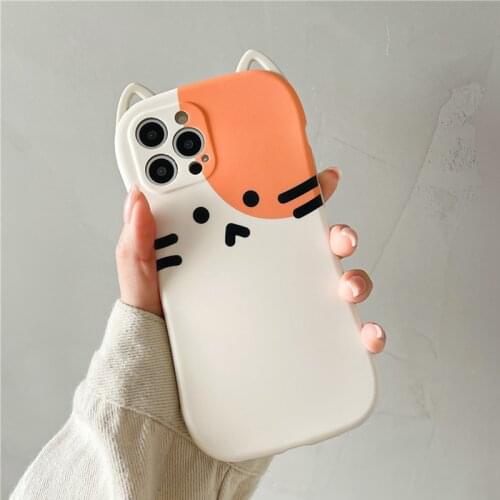 3D Cartoon Emotion Cat Ear Phone Case For iPhone 12 11 Pro Max XR XS Max X 7 8 Plus Soft IMD Matte Full Body Shockproof Cover