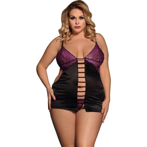 Comeodear Babydoll Sexy Plus Size Lace Sexy Outfit Backless Open Back Hollow Out Deluxe Satin Nuisette Erotic Underwear R80416