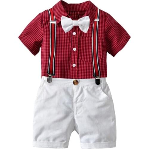Kids Gentleman Boys Clothing Summer Wedding Party 2-7 Years Children Boys Clothes T-Shirt+Belt Pants Boy Baby Clothes Outfits