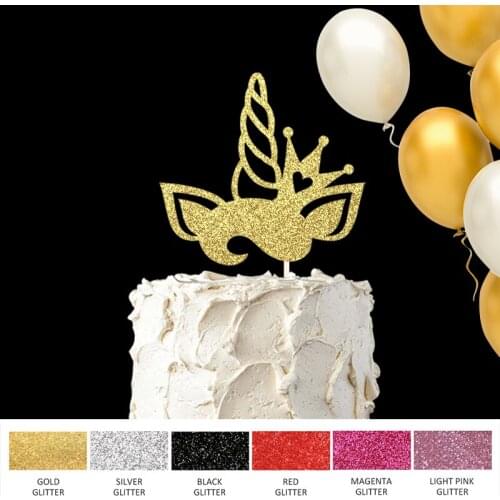 Unicorn with Crown Glitter Cake Topper Girl or Boy Birthday Decor Kids Party Decorations Supplies Cake Accessory