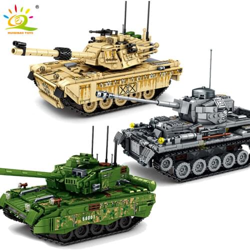 HUIQIBAO TOYS 2 in 1 Creative Military Main Battle Tank Building Block For Children Army Weapon Bricks Set with 2 Soldier Kids
