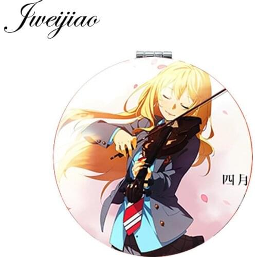 JWEIJIAO Cartoon Gilrs Photo PU Leather Makeup Mirror Round Folding Pocket 1X/2X Magnifying Mirror
