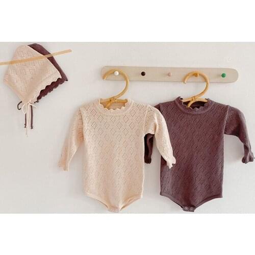 Newborn Baby Girl Hollowing Out Knitting Bodysuits Autumn Winter Infant Baby Girls Jumpsuit Toddler Baby Girls Knitting Clothes