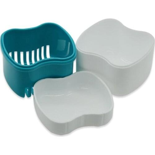 Denture Bath Box Cleaning teeth Case Dental False Teeth Storage Box with Hanging Net Container Denture Boxs