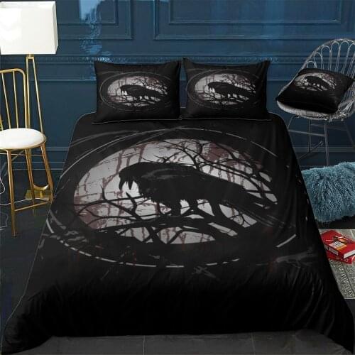 Blood Moon Raven Quilt Cover Pillowcase 3Piece Comforter Bedding Set With Pillow Case Single Double Duvet Cover Home Decora