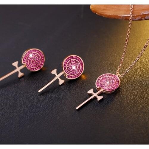 Summer sweet lollipop Crystals from Swarovskis earrings Exquisite Titanium Steel Barrel Sugar Antenna Necklace Wedding Jewelry