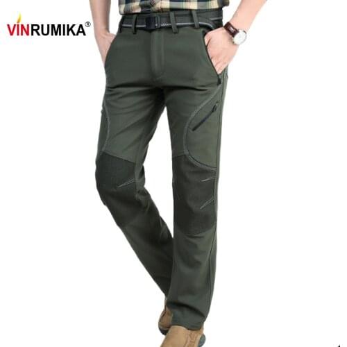 2020 Mens High Quality Winter Fleece Warm Army Green Straight Long Pants Male Quick Dry Gray Pant Male Windproof Black Trousers