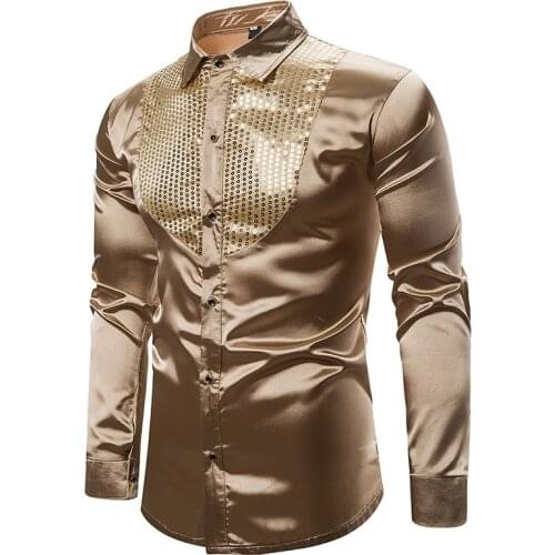Mens shirts, sequined performance shirts, nightclub mens wear, emcee shirts, mens lapel long-sleeved shirts
