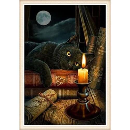 Cat that looks at candlelight wants to read Needlework Cross stitch kits Stylish for Embroidery,Patterns 14CT DIY Handmade