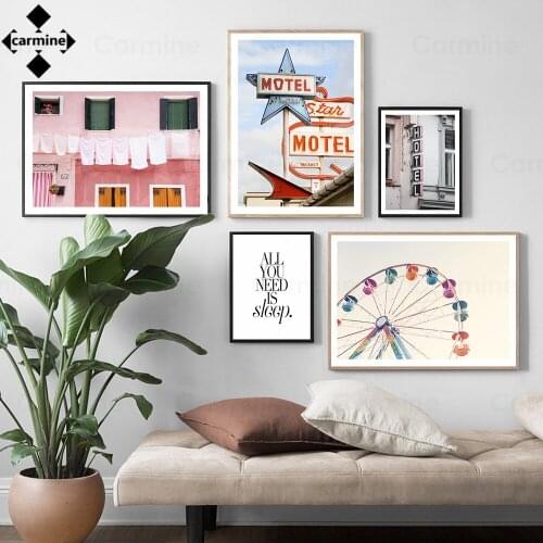 Motel Hotel Canvas Wall Art Vintage Style Posters and Prints Nordic Printing Picture Ferris Wheel Wall Art Painting Family Decor