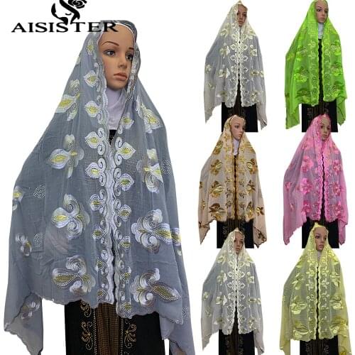Summer New Trends Big Muslim Women Hijab Scarf Embroidery Prayer Headscarf African Hats Party Outfits Turban Beauty Lace Shawls