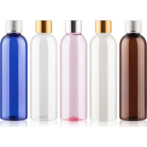 Empty Plastic Container Bottle 200ml X 30 Clear Blue Brown Essential Oil Packaging Shower Gel Bottle Screw Top Cap Makeup Bottle