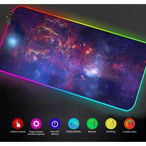 Rgb Space Mouse Pad luminous Universe Carpet Setup Gamer Accessories Rgb Xl Mousepad Led Anime Backlight Mat Gaming Glowing Pc