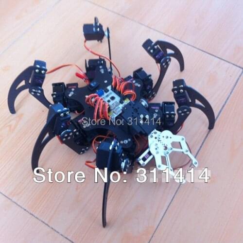 1set Arduino Aluminum 6Foot Spider robot 20DOF Six Legs Robot Frame Kit Set With Mechanical Gripper Promotion + Free Shipping